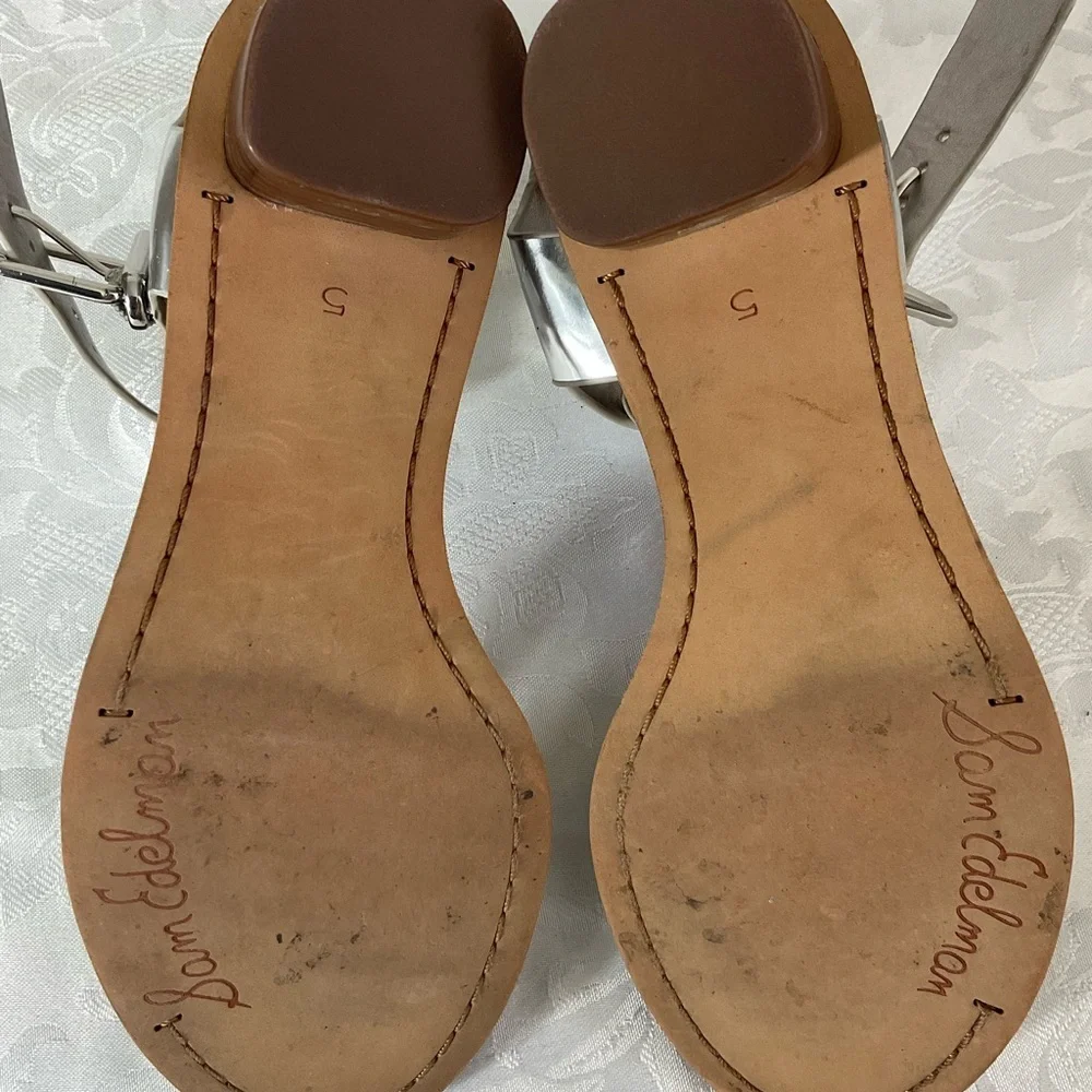 Sam Edelman Silver Two Strap Cork Sole Low Heel Sandals Size 5 - Picture 5 of 5